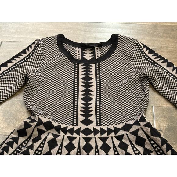 Nina Leonard Womens Geometric Print Mink Black Knit Sweater Dress Size L NWT NEW - Picture 4 of 10
